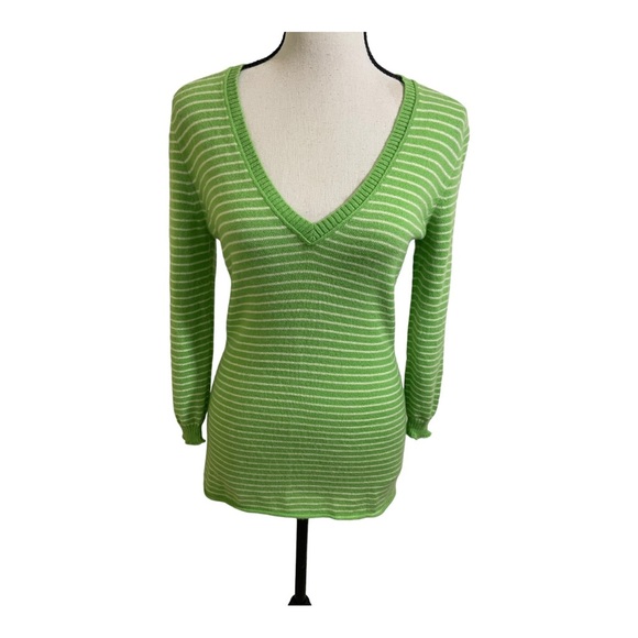 J crew womens V-neck striped cashmere sweater size Small green and white. - Picture 8 of 10
